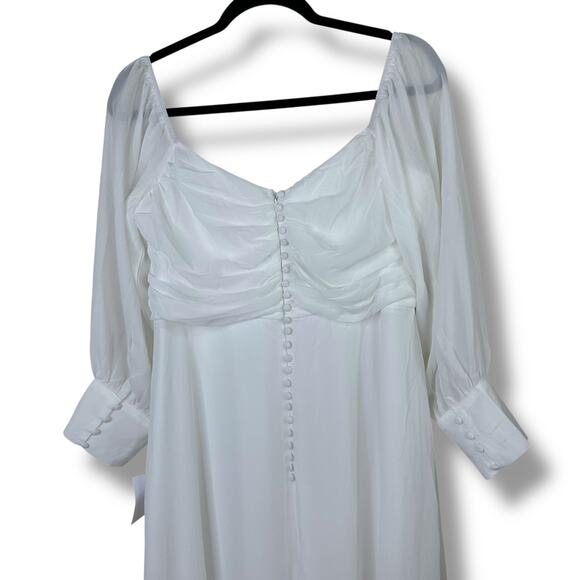 Lulus NWT Adorna White Off-the-Shoulder Semi-Sheer Button Chiffon Maxi Dress XL - Picture 9 of 12